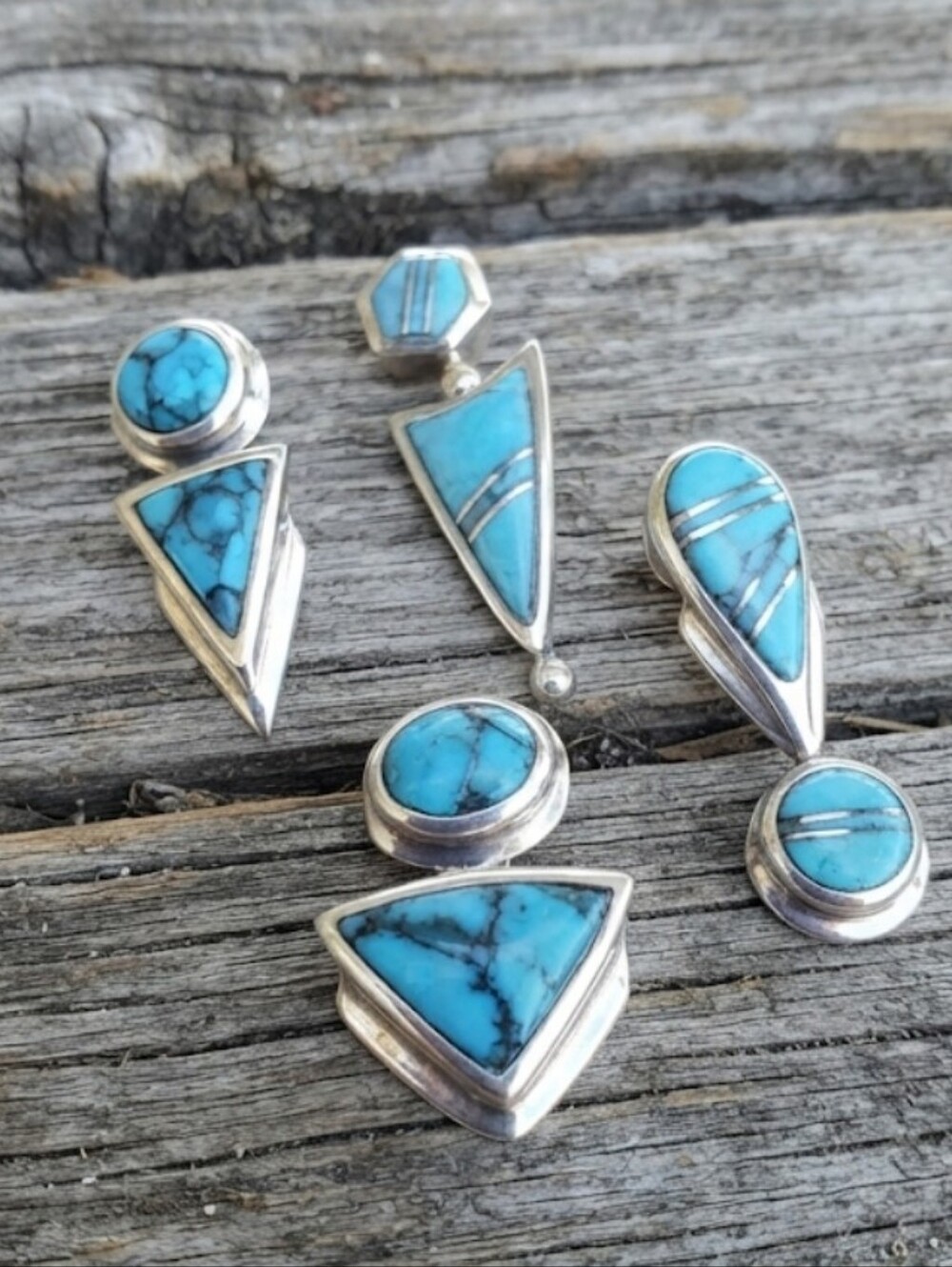 Sterling Silver Set of 4 Turquoise Inlay PENDANTS